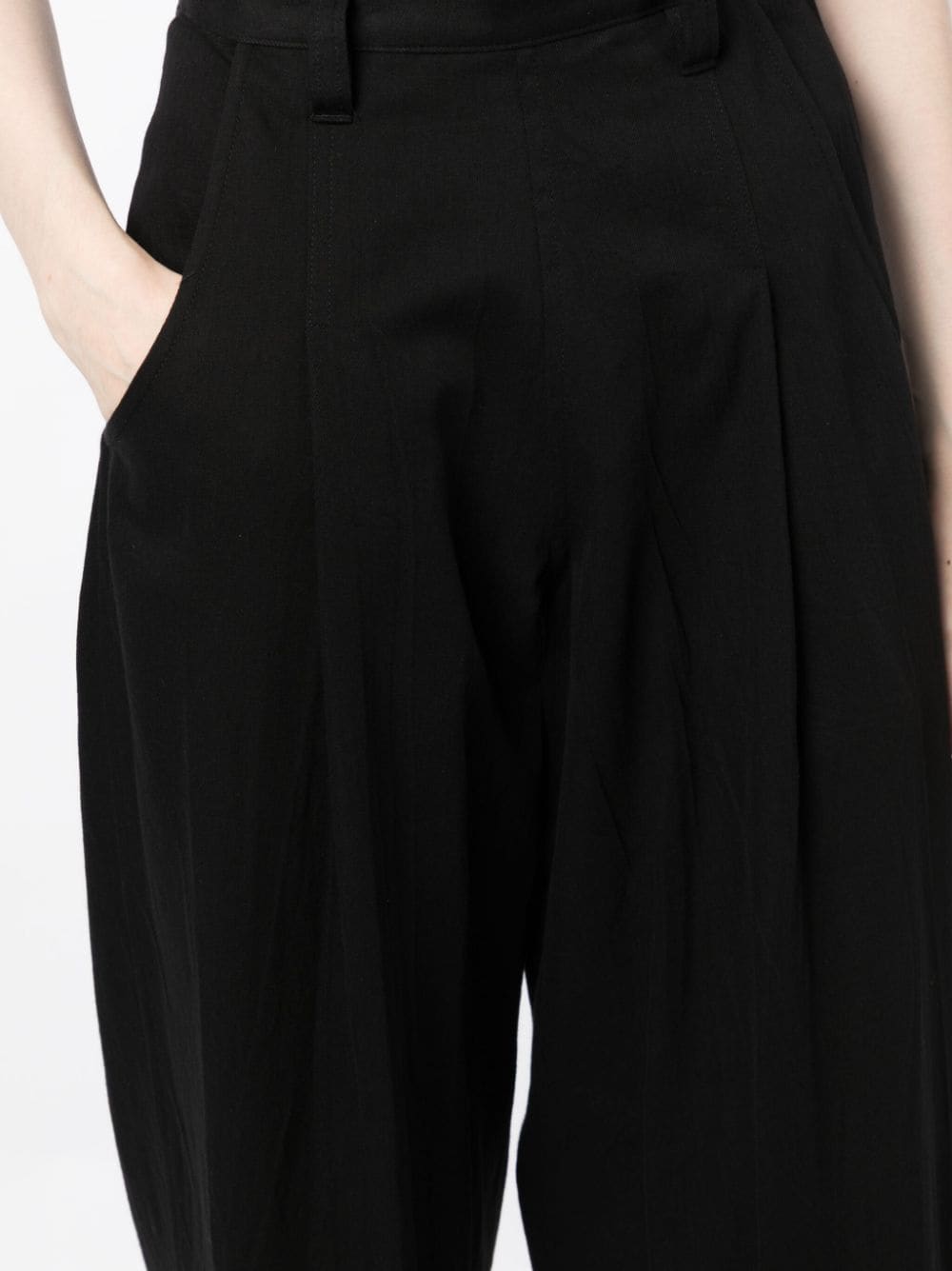 Shop Y's High-waisted Cropped Cotton Trousers In Black
