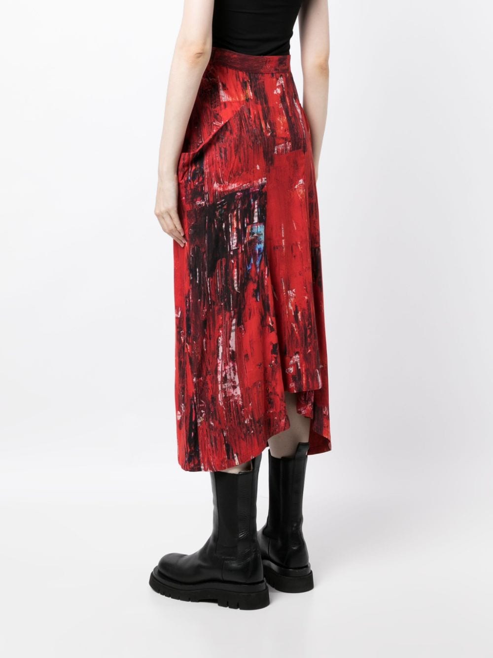 Shop Y's Painterly-print Draped Skirt In Red