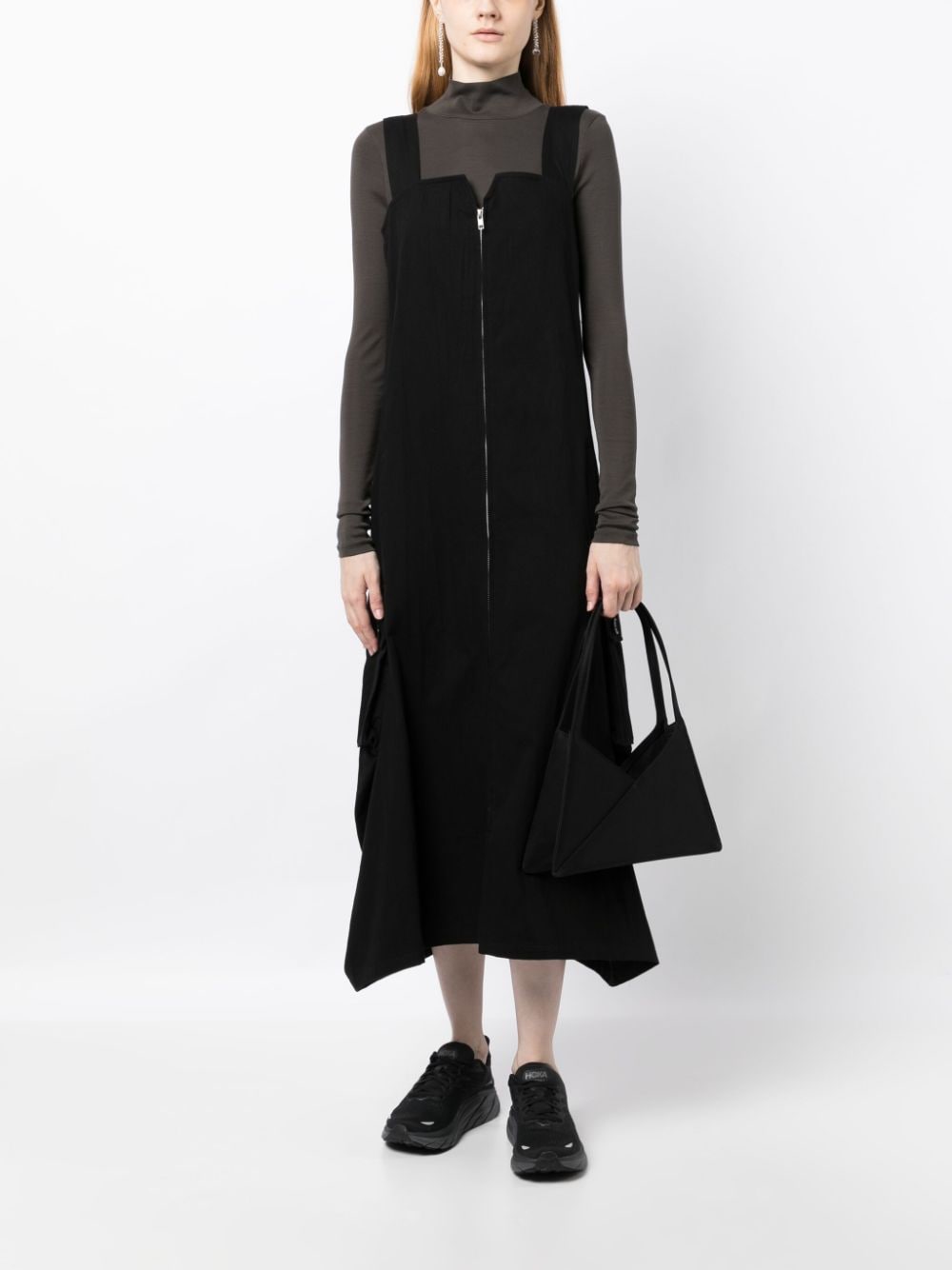 Shop Y's Flared Cotton Midi Dress In Black