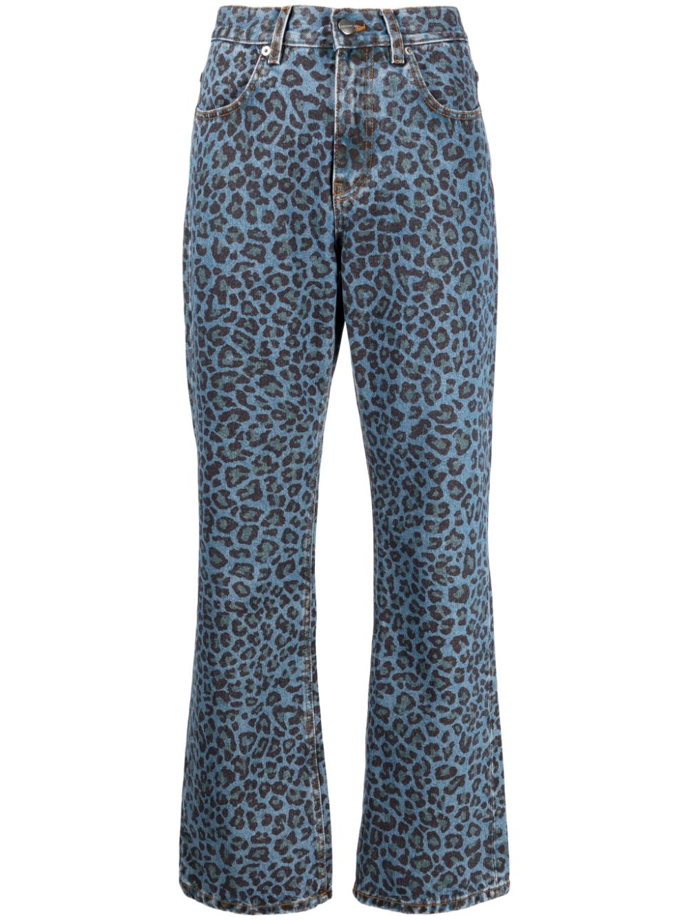 Molly Goddard Leopard-print Flared Jeans In Blue