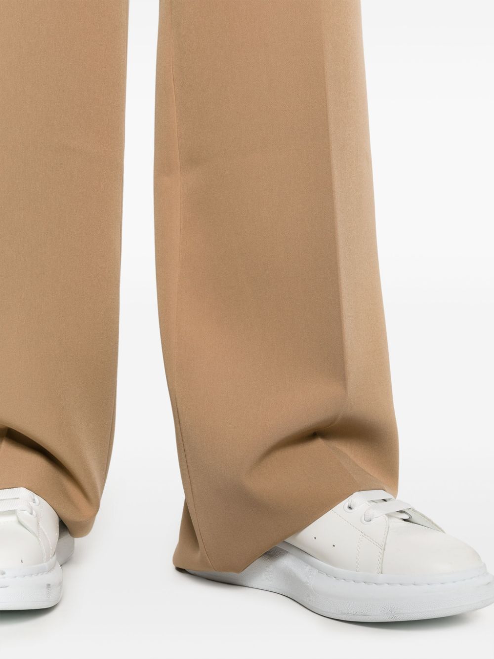 Shop Patrizia Pepe Pressed-crease Cotton Wide-leg Trousers In Neutrals