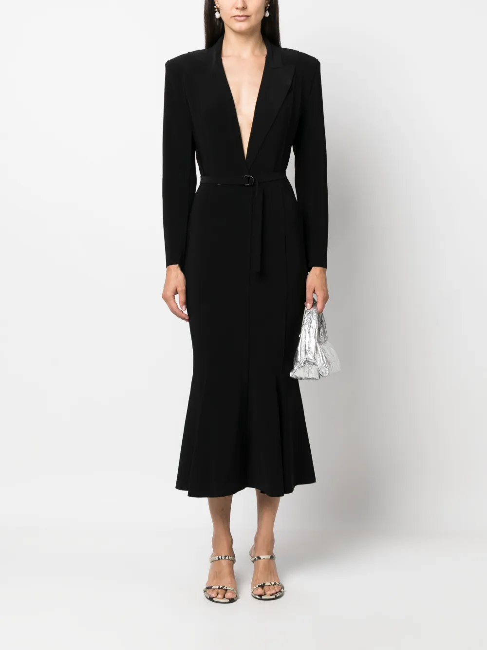 Norma Kamali flared blazer long dress - Zwart