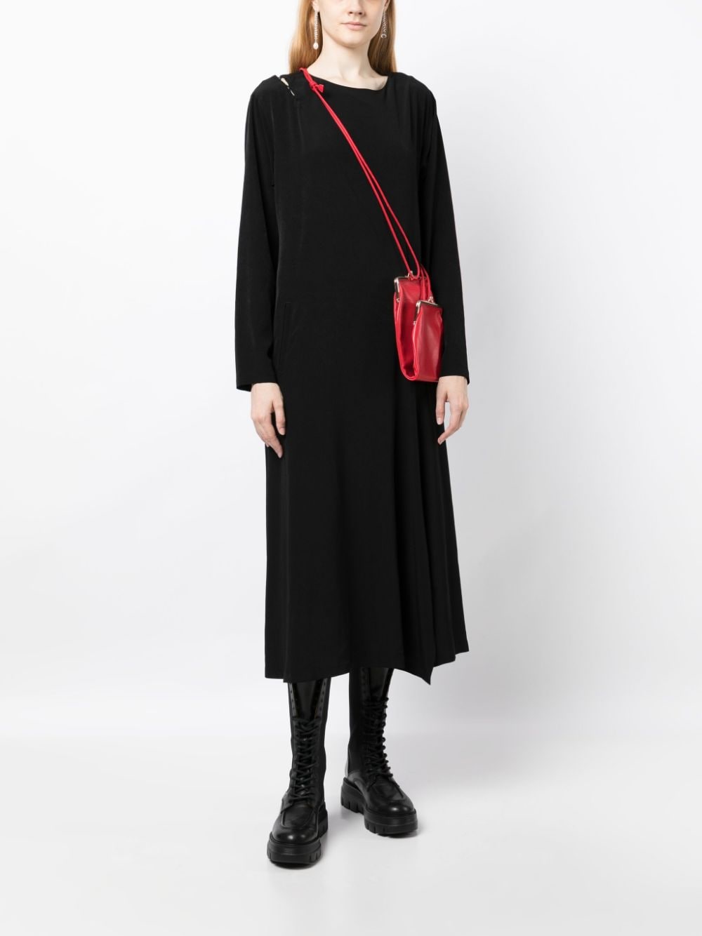 Shop Y's Asymmetric Lace-up Midi Dress In Black