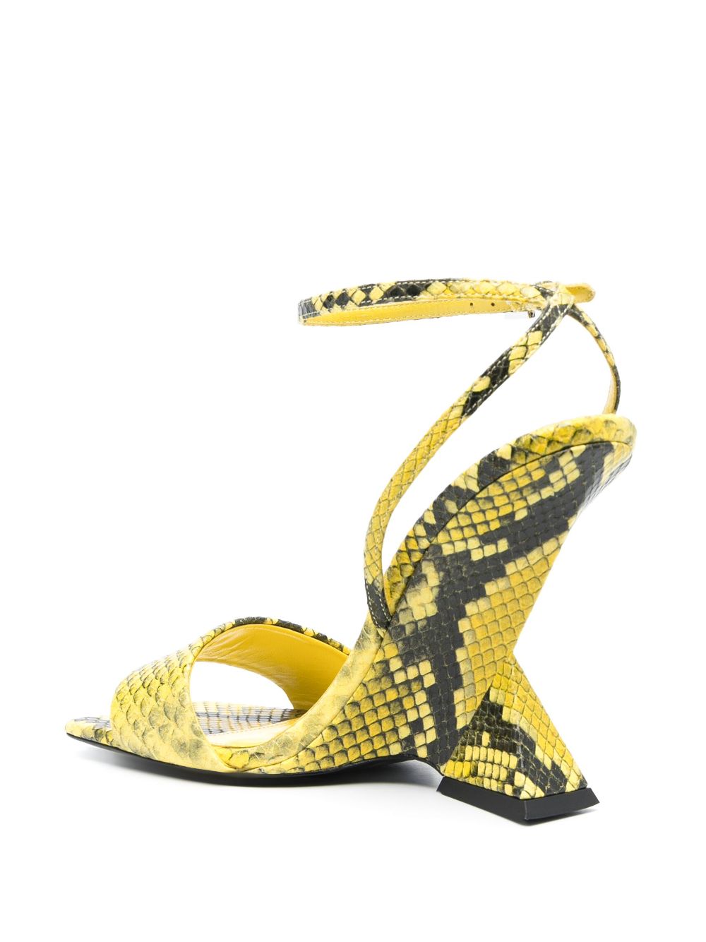 Shop Attico Cheope 110mm Snake-effect Sandals In Yellow