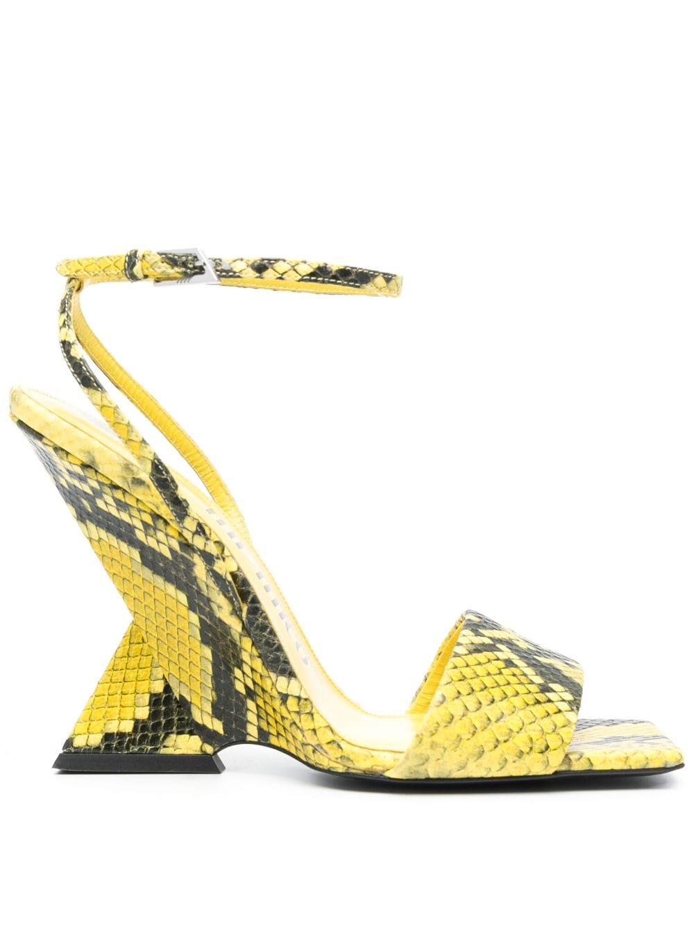 Shop Attico Cheope 110mm Snake-effect Sandals In Yellow