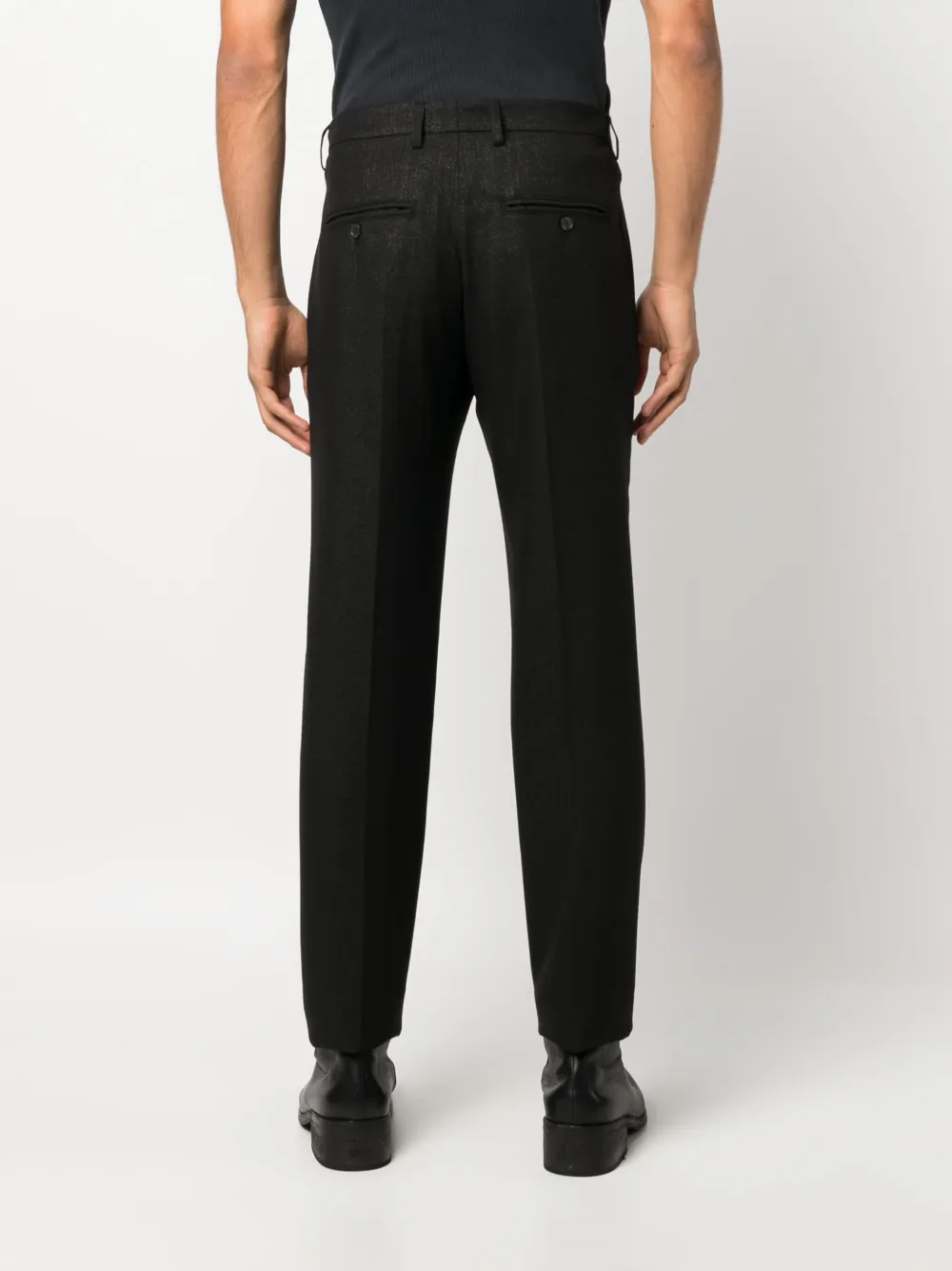 Shop Patrizia Pepe Metallic-threading Cotton Slim Trousers In Black