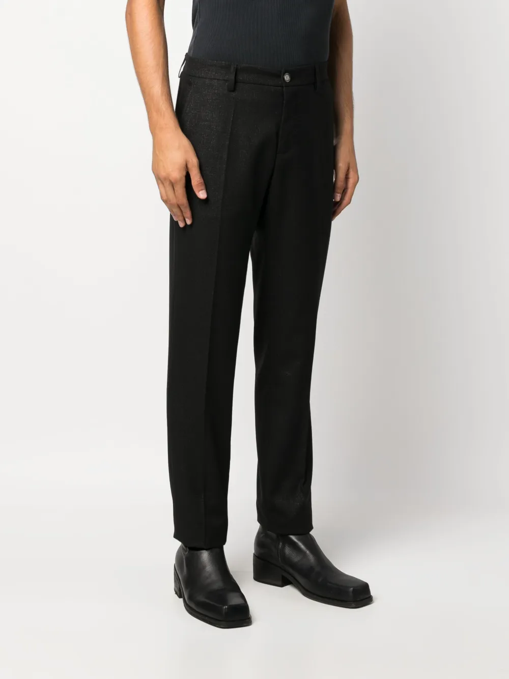 Shop Patrizia Pepe Metallic-threading Cotton Slim Trousers In Black