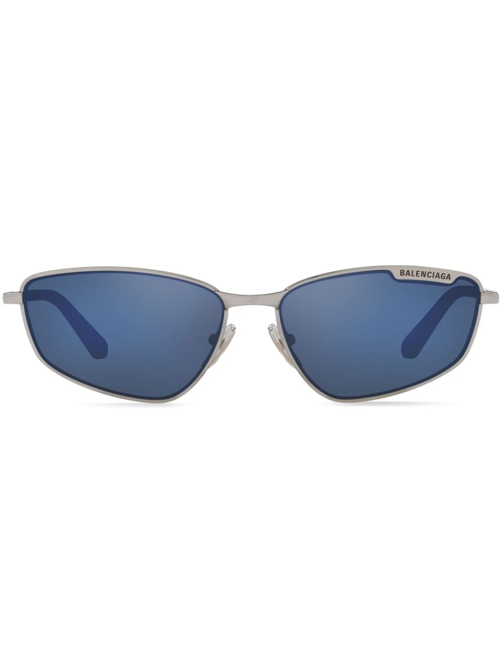 Shop Balenciaga Logo-engraved Rectangular-frame Sunglasses In Grey