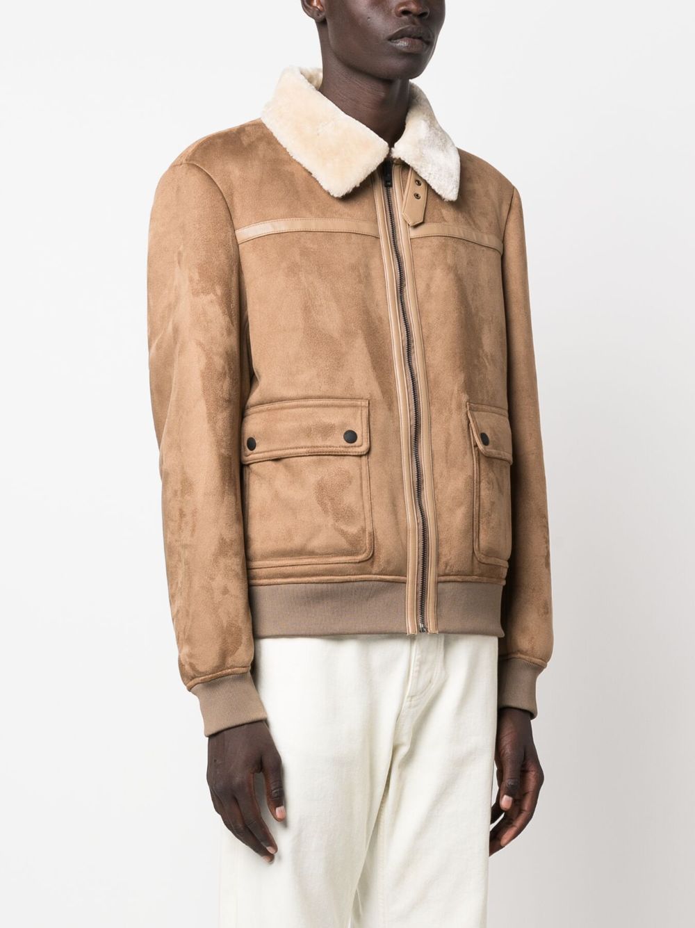 Shop Patrizia Pepe Faux-shearling Collar Bomber Jacket In Brown