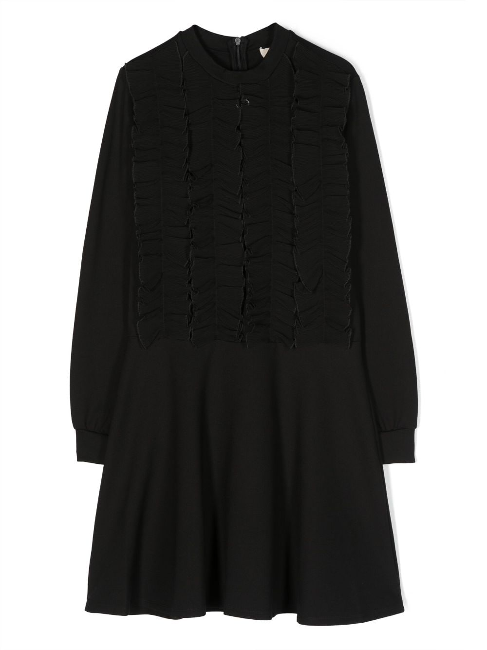 Twinset Kids' Georgette Ruffle Jersey Dress In Black