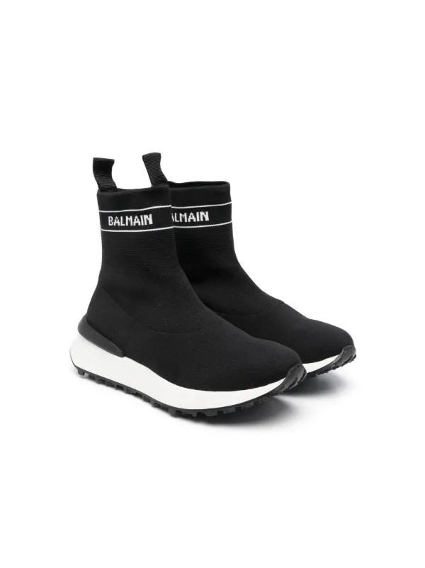 BALMAIN ハイカットスニーカー ブラック Balmain Kids ロゴ メッシュ ハイカットスニーカー | ブラック
