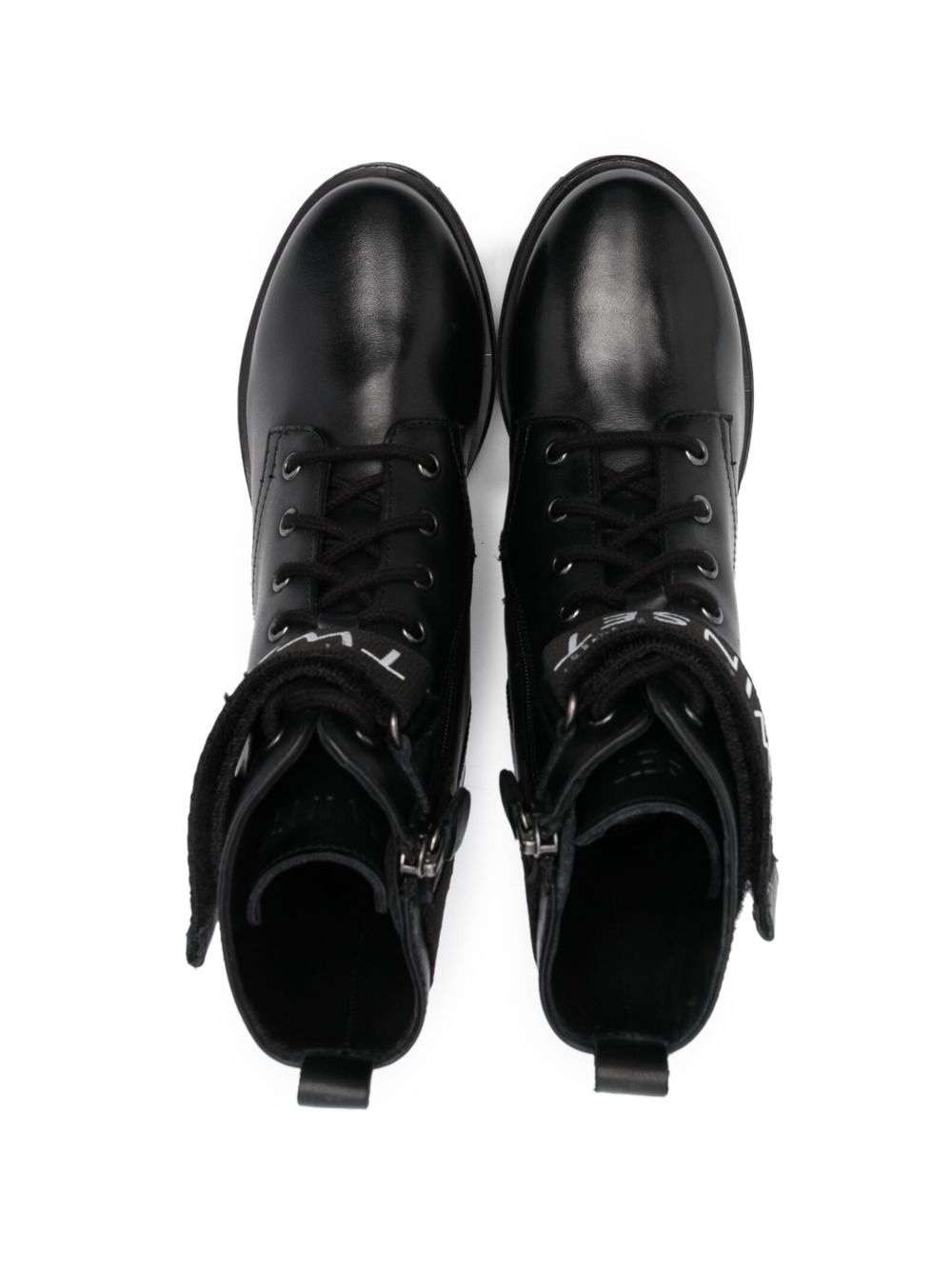 Shop Twinset Logo-strap Leather Combat Boots In Black