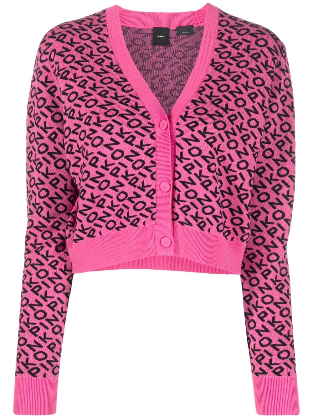 Shop Pinko Logo-jacquard V-neck Cardigan In Pink