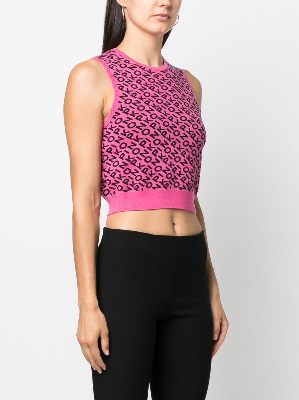 Shop Pinko Logo-jacquard Knitted Top In Pink