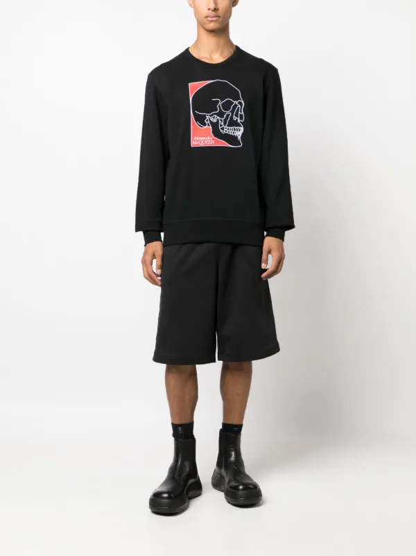 関税込み【Alexander McQueen】スケッチスカル刺繍 スウェット Alexander McQueen skull-print Cotton Sweatshirt | Black