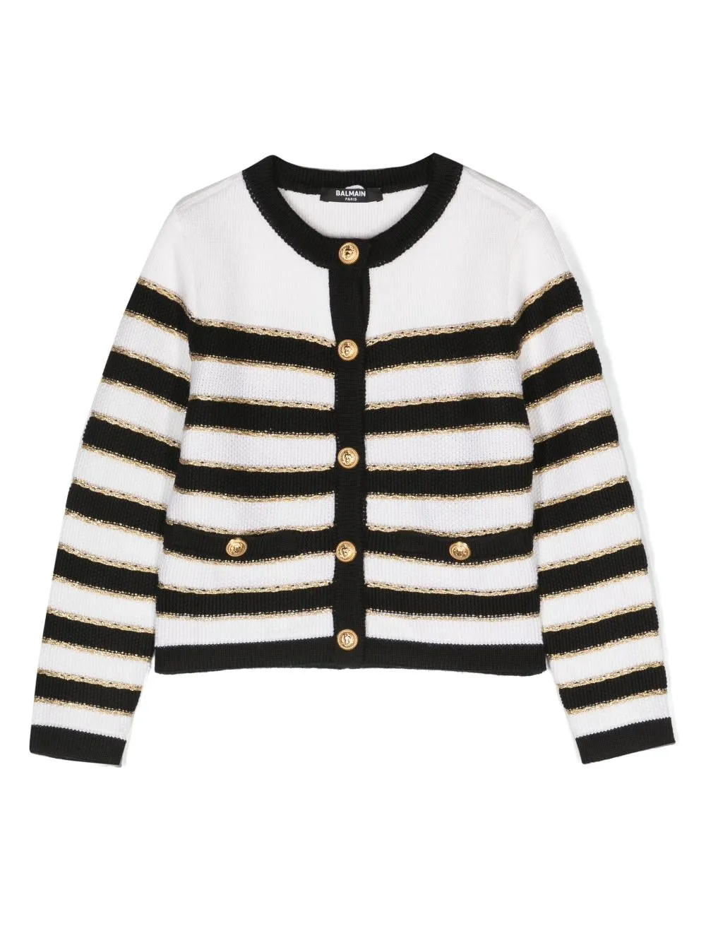 Balmain Striped Wool Knit Cardigan In Black