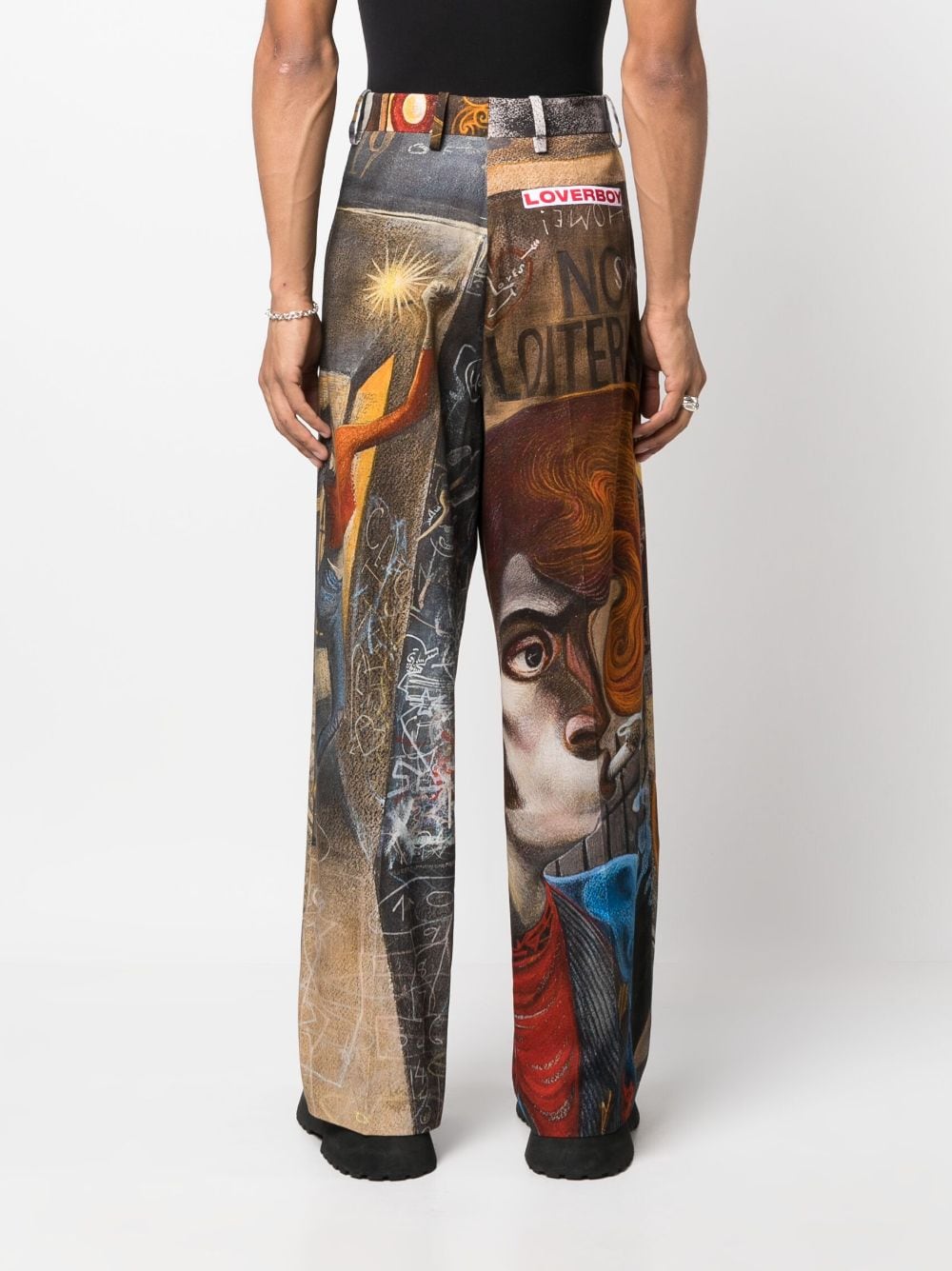 Shop Charles Jeffrey Loverboy Graphic-print Wide-fit Trousers In Neutrals