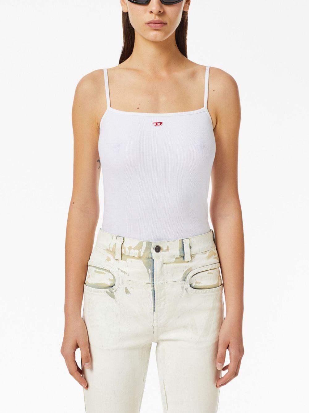 Diesel Stretch Cotton Jersey Logo Tank Top In White | ModeSens