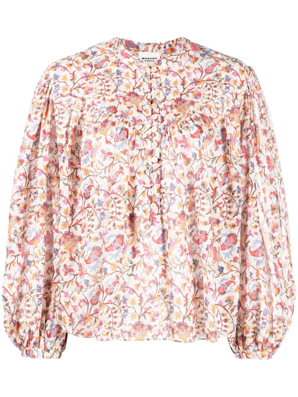 Marant Floral-print Pleated Blouse In Neutrals