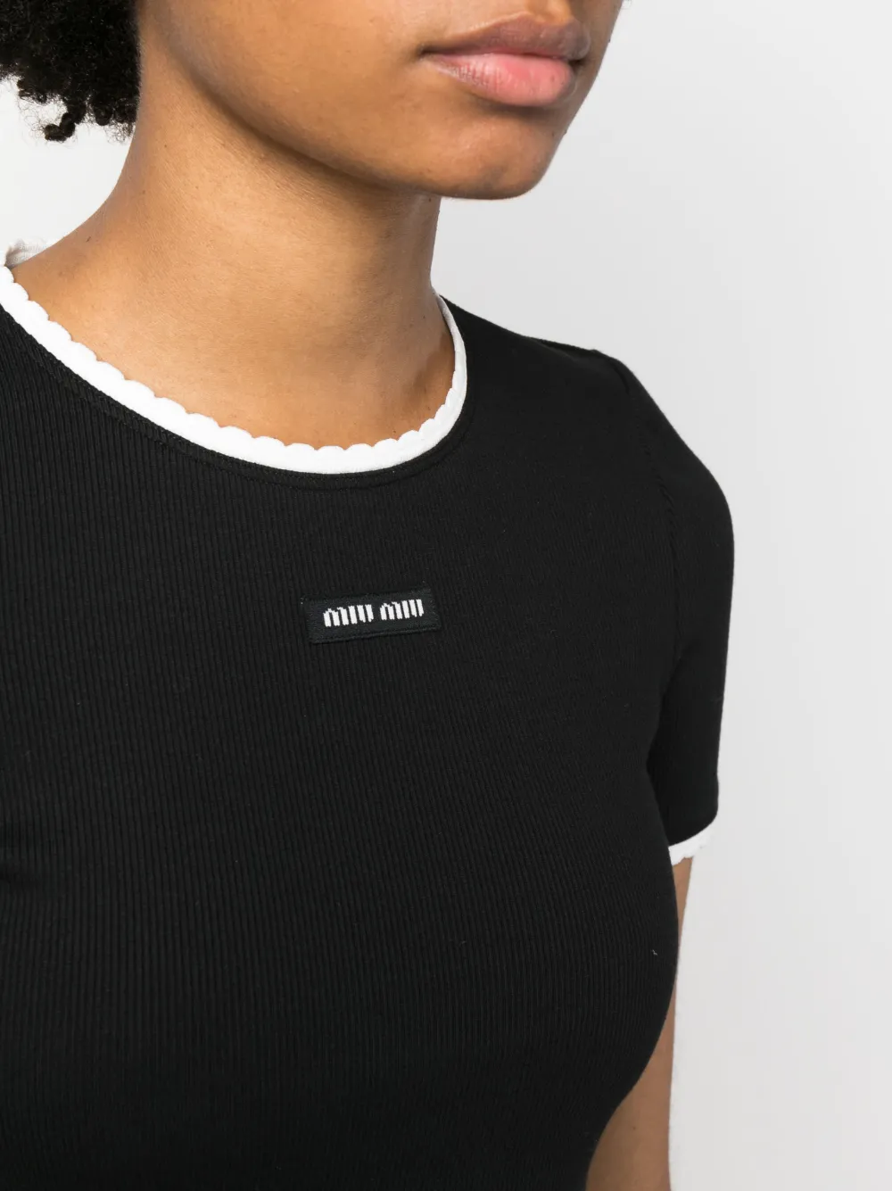 Miu Miu logo-embroidered T-shirt | Black | FARFETCH