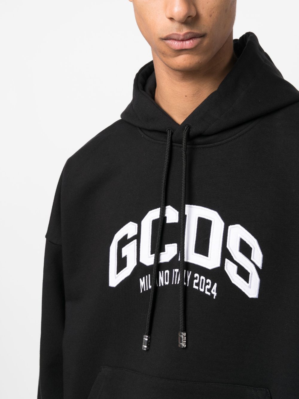 Shop Gcds Lounge Logo Cotton Hoodie In Black