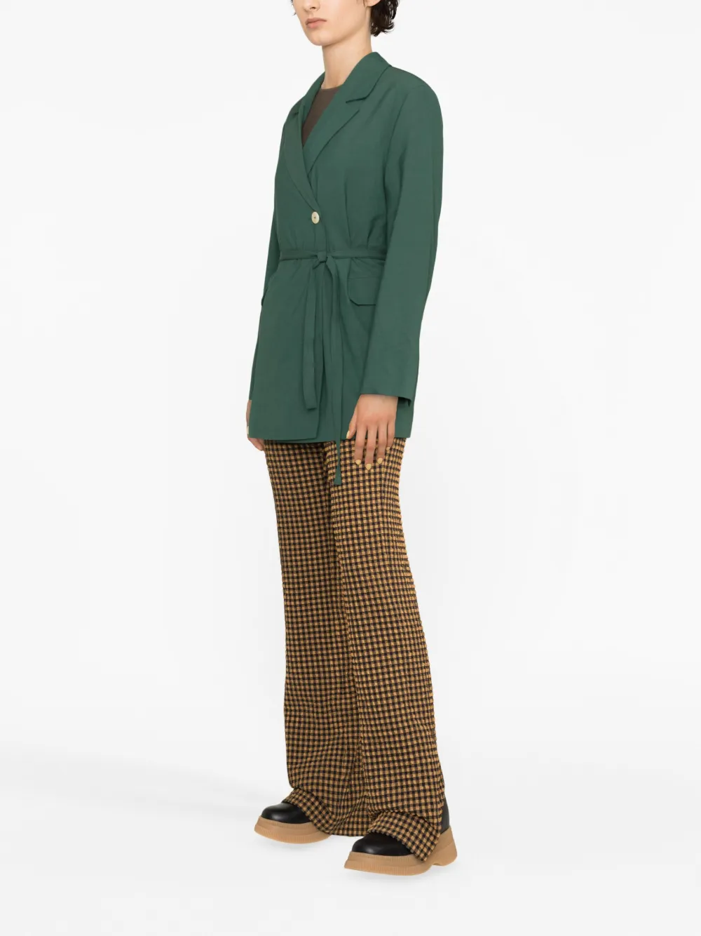 Ganni Off-centre Belted Blazer In Grün