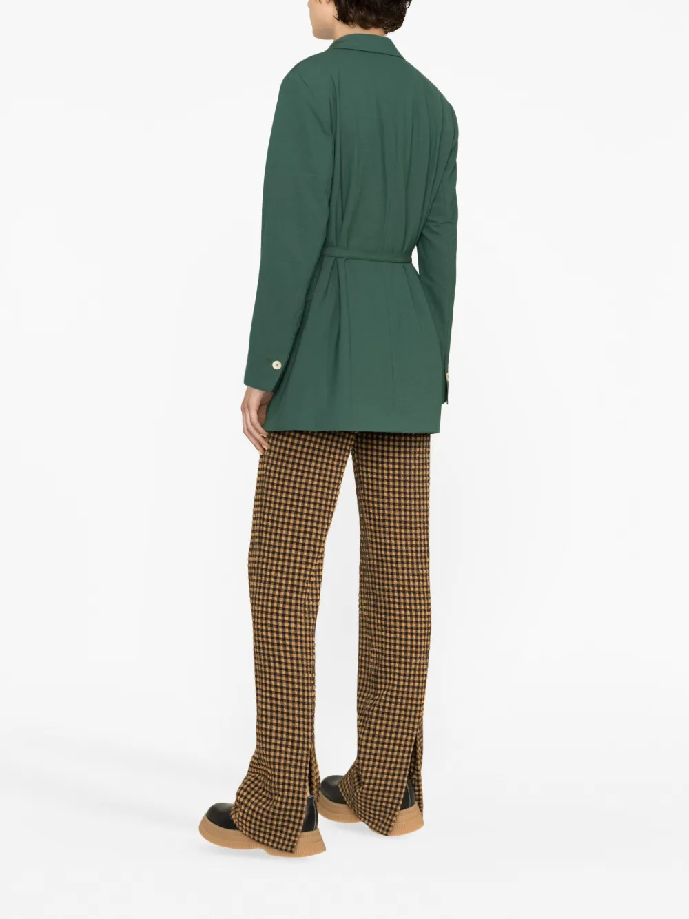 Ganni Off-centre Belted Blazer In Grün