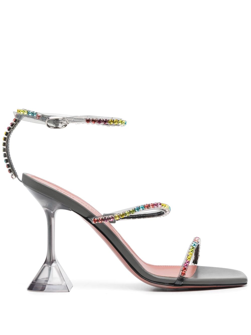 Shop Amina Muaddi Gilda 95mm Crystal Leather Sandals In Grau