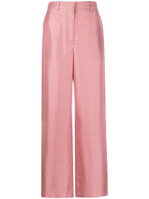Lanvin geometric-print wide-leg silk trousers