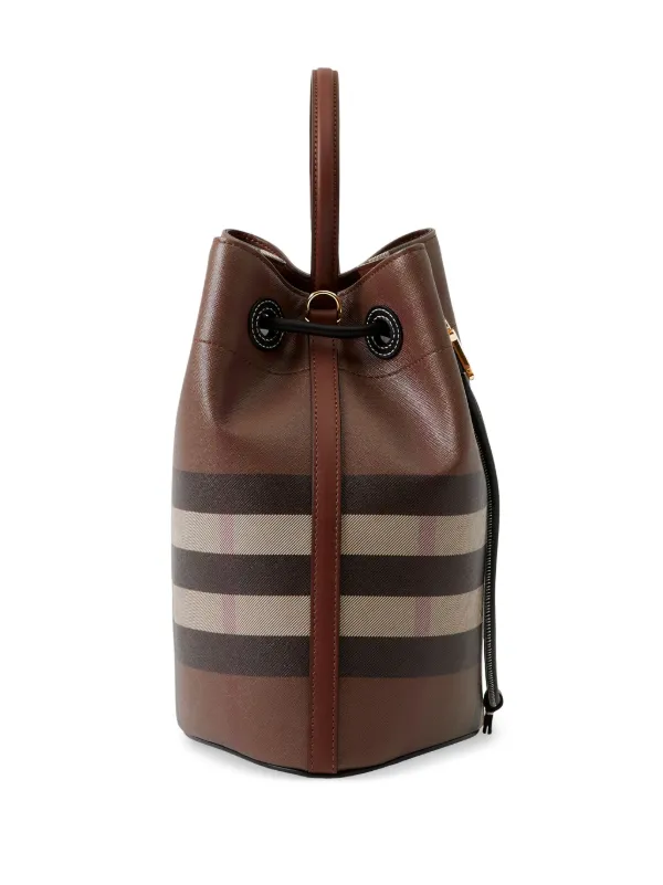 BURBERRY Mini leather-trimmed checked coated-canvas tote