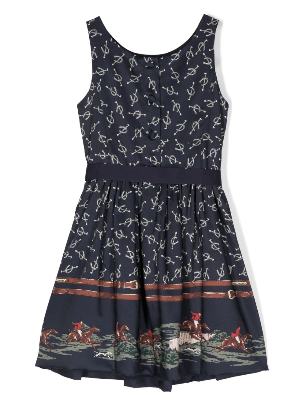 Ralph Lauren Kids Marcela equestrian-print dress - Blauw