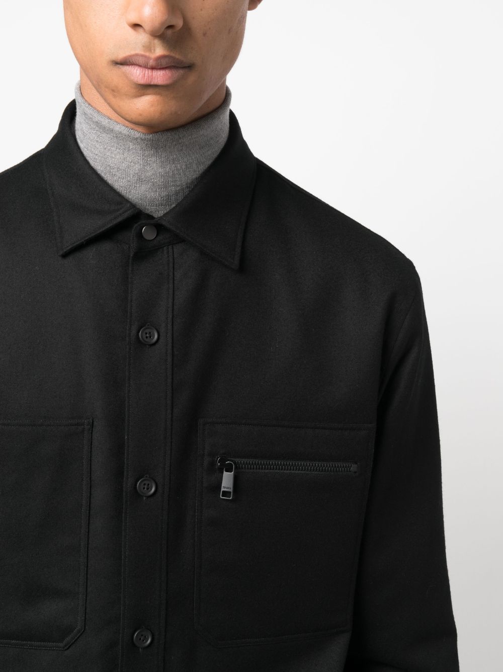 Shop Zegna Button-up Wool Shirt Jacket In Black