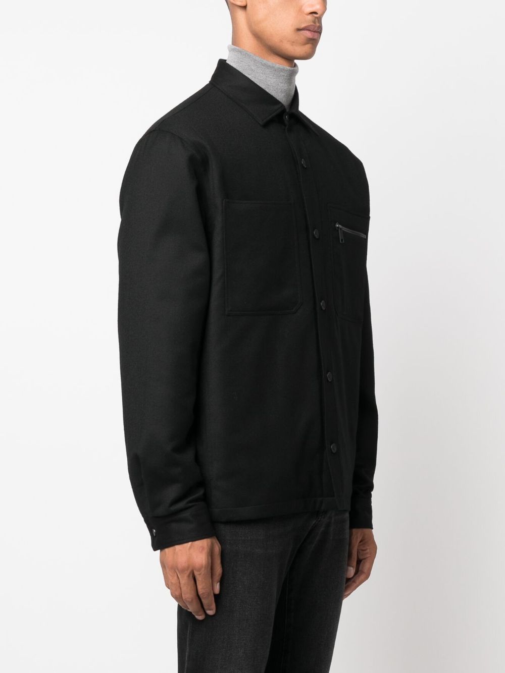 Shop Zegna Button-up Wool Shirt Jacket In Black