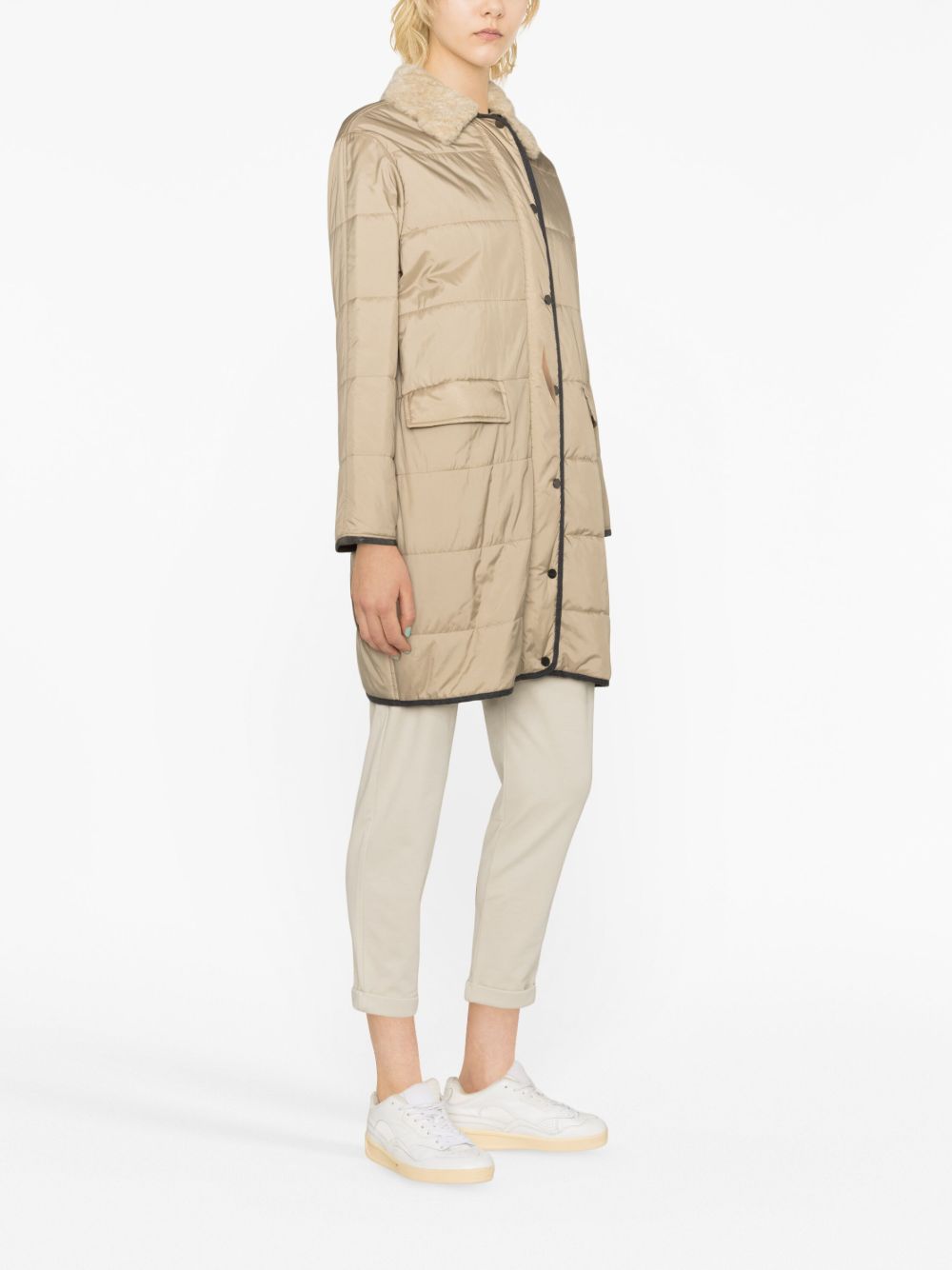 Brunello Cucinelli shearling-collar quilted single-breasted coat Women