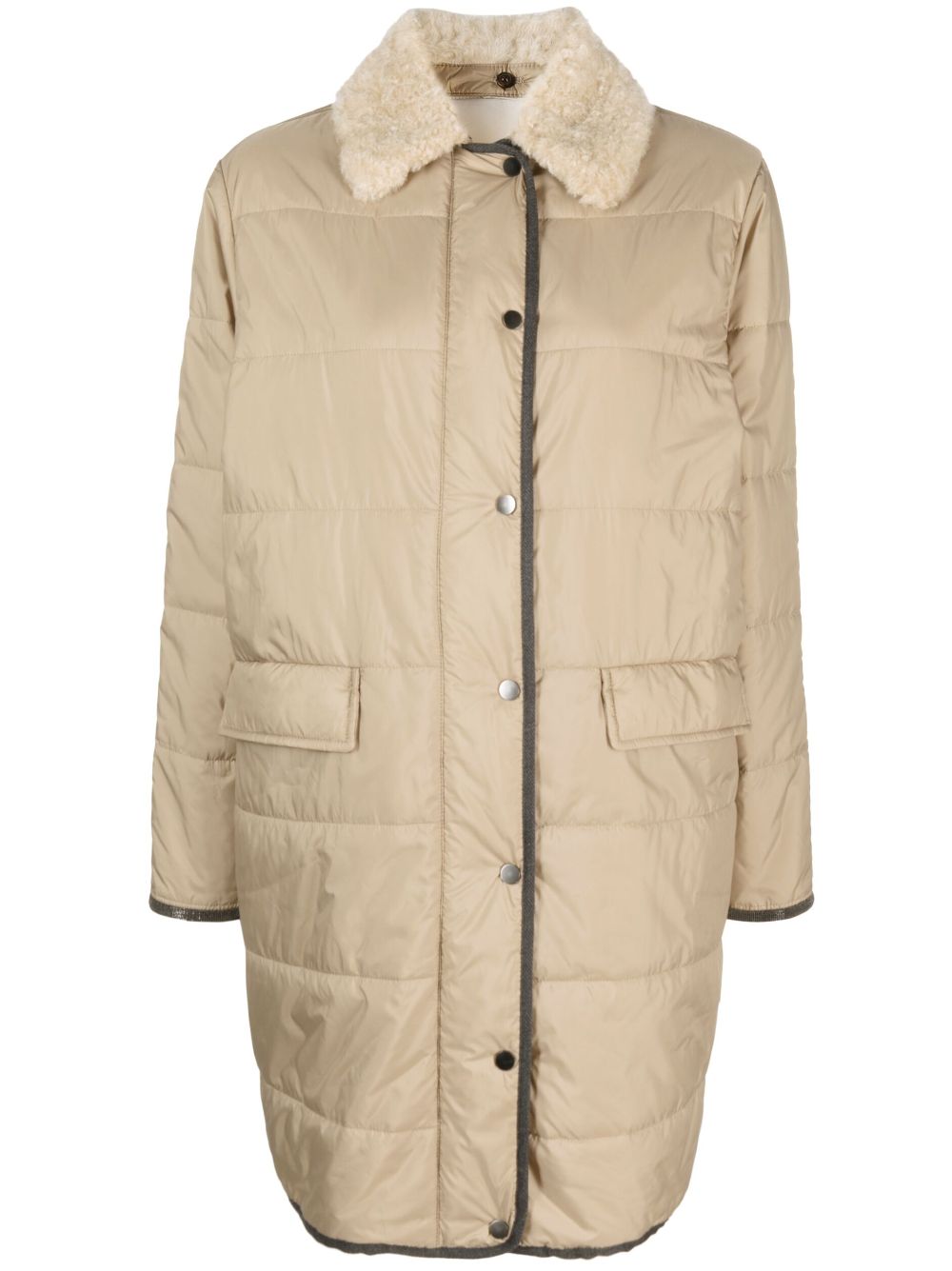 Brunello Cucinelli shearling-collar quilted single-breasted coat - Neutrals