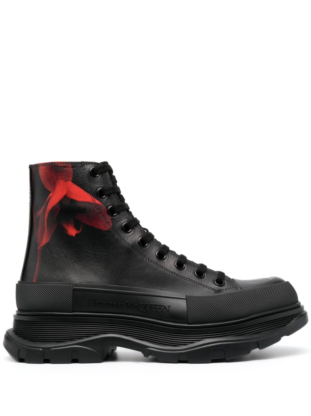 Alexander Mcqueen Logo-debossed Leather Boots In Black