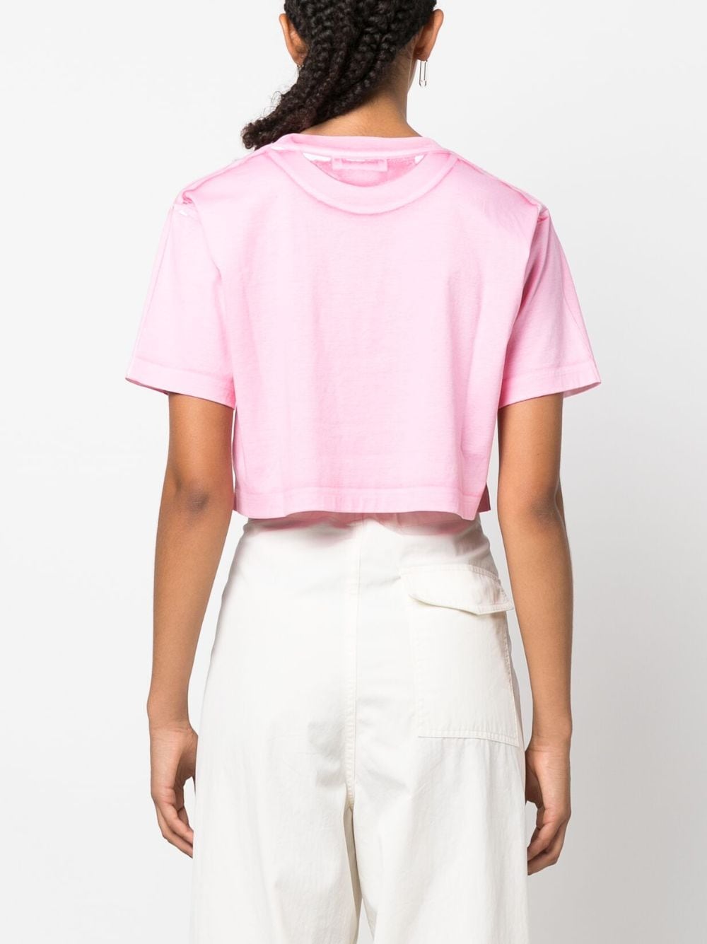 Shop Lanvin Logo-embroidered Cropped T-shirt In Pink