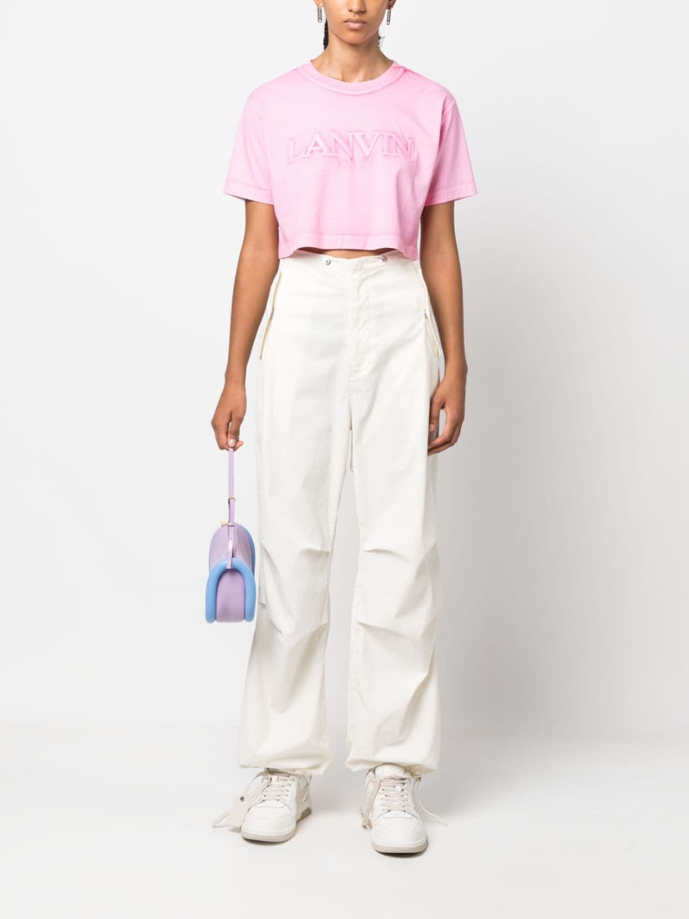 Lanvin logo-embroidered cropped T-shirt - Roze