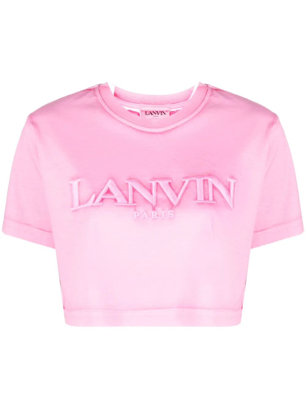 Lanvin Logo Printed Over Crop Jersey T-shirt In Pink