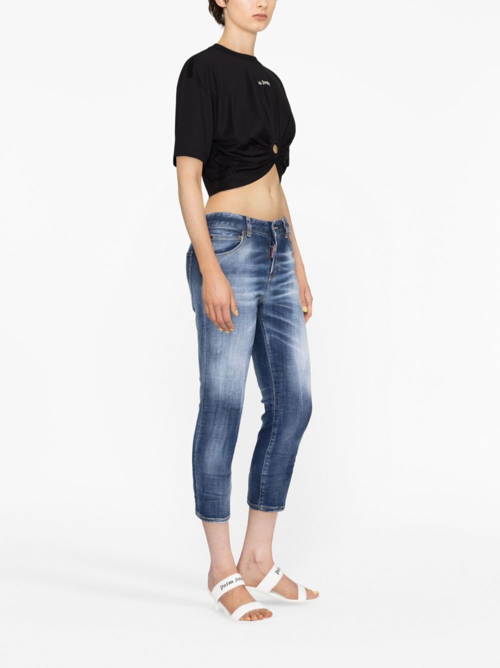 Shop Dsquared2 Distressed Cropped Jeans In Blue