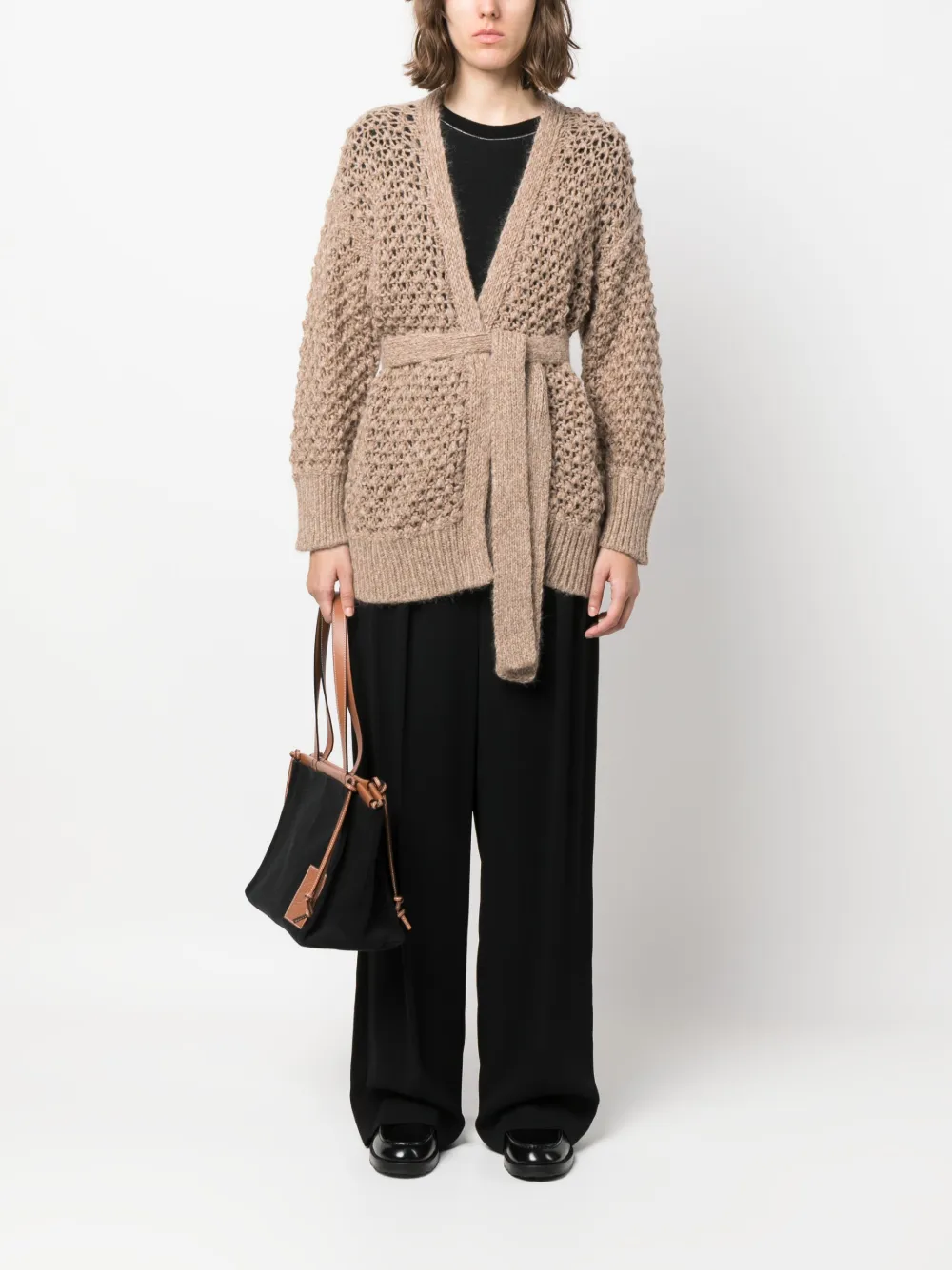 Fabiana Filippi open-knit belted cardigan - Beige
