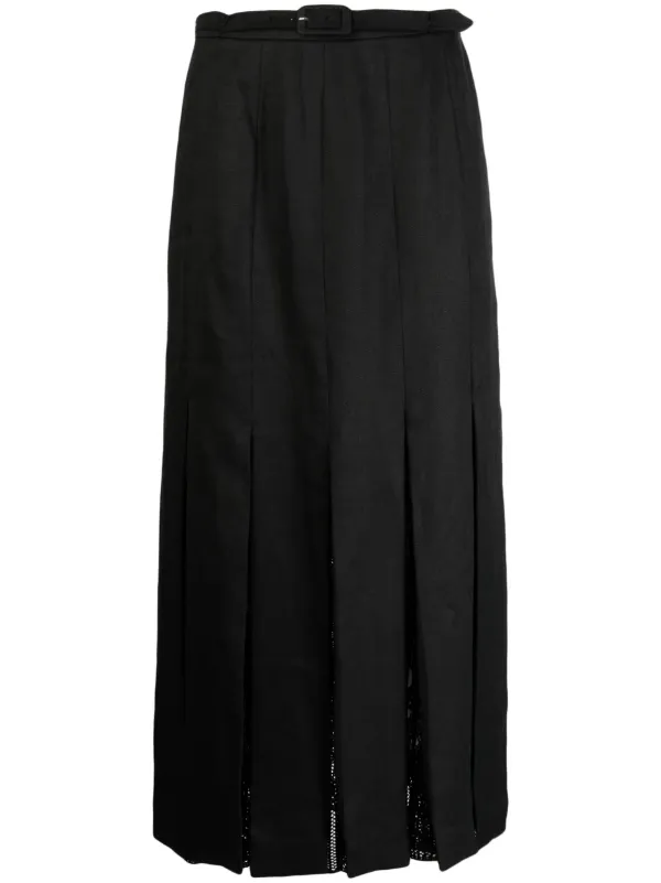 Gabriela Hearst Edith Pleated Linen Skirt in Black