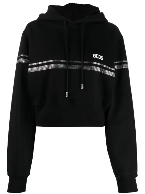 GCDS crystal-embellished cropped cotton hoodie