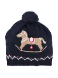 Patachou pompom intarsia-knit beanie - Blue