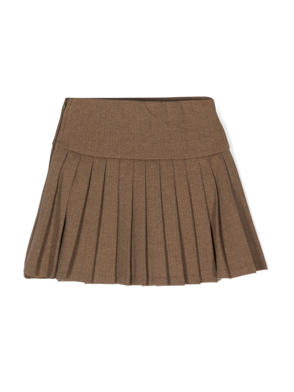 Shop Ralph Lauren Chevron-knit Pleated Skirt In Brown
