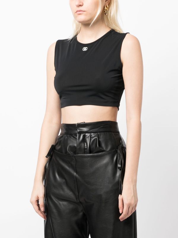 Chanel Pre-owned 1990-2000 Cc-Embroidered Cropped Top - Black
