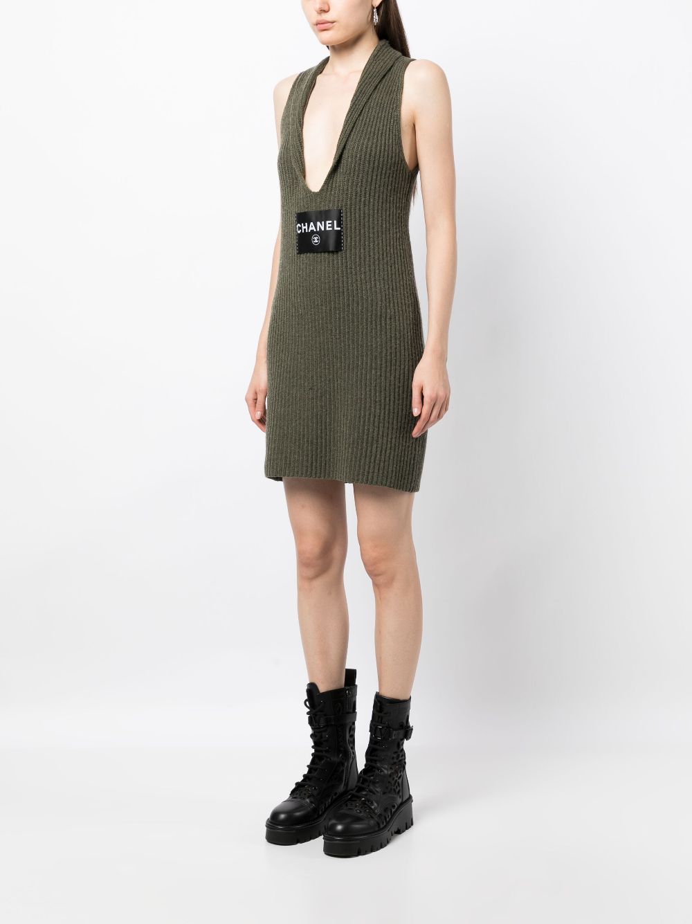 CHANEL 2008 logo-patch sleeveless cashmere dress Women