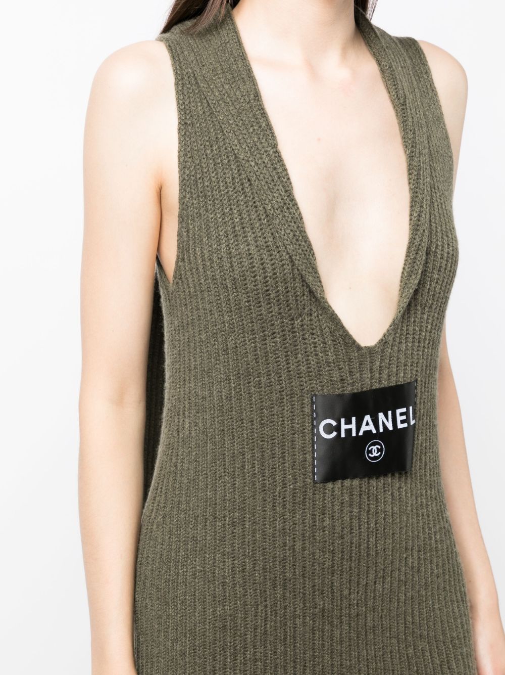 Affordable HOT SALE CHANEL 2008 logo-patch sleeveless cashmere dress Women