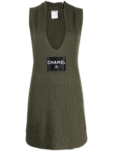 CHANEL 2008 logo-patch sleeveless cashmere dress Women