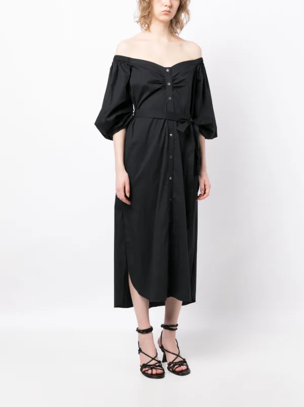 STAUD Reese off-shoulder stretch-cotton Dress | Black | FARFETCH GE